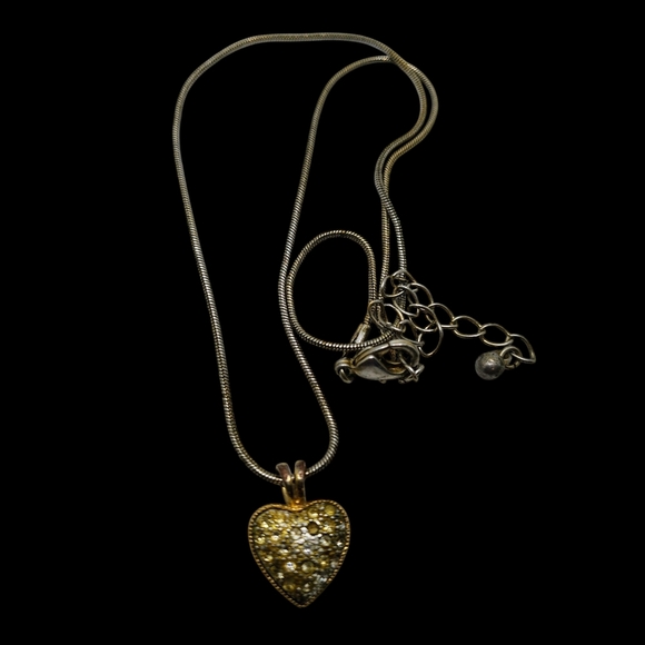 90s Vintage Heart Shape Pendent Necklace With Rhinestones For Wemen - Picture 2 of 4